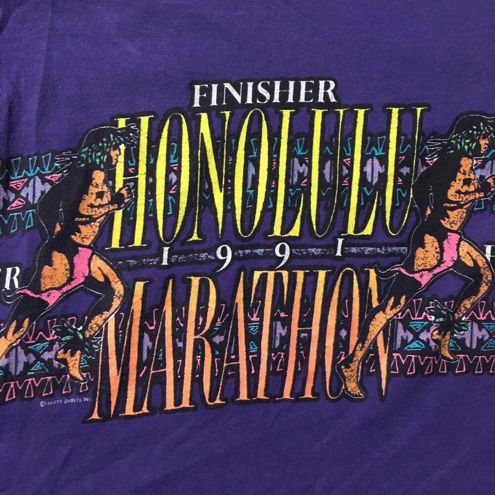 Vintage Honolulu Marathon Large Running Event Tee 1991 90s purple single stitch - Picture 3 of 11